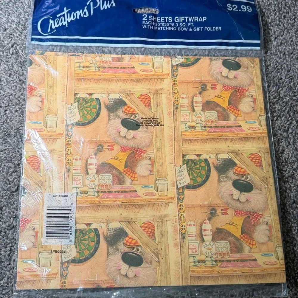 5/$25 VINTAGE Birthday Wrapping Paper Dog in Bar